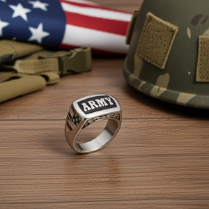 "ARMY" Signet Ring Enameled USA Military Stainless-Steel Unisex sizes 5-15 Heavy Metal Jewelry SR63