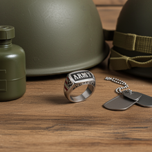 Load image into Gallery viewer, &quot;ARMY&quot; Signet Ring Enameled USA Military Stainless-Steel Unisex sizes 5-15 Heavy Metal Jewelry SR63