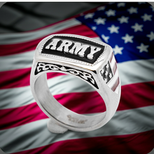 Load image into Gallery viewer, &quot;ARMY&quot; Signet Ring Enameled USA Military Stainless-Steel Unisex sizes 5-15 Heavy Metal Jewelry SR63