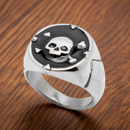 Round Pirate Ring Biker Skull & Crossbones Ring Heavy Stainless Steel SR66