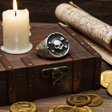 Load image into Gallery viewer, Round Pirate Skull &amp; Crossbones Ring Heavy Biker Jewelry Stainless Steel SR66