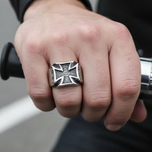 Load image into Gallery viewer, Black Iron Cross Ring Men's Heavy Duty Ring Stainless Steel SR69