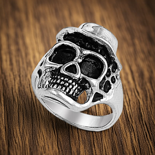 Top Hat Skull Ring Men's Stainless Steel Biker Ring SR6