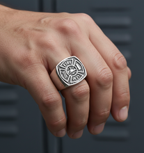Load image into Gallery viewer, Black Firefighter's Maltese Cross Ring Unisex Firefighter Ring Stainless Steel SR75