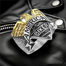 Load image into Gallery viewer, American Biker Eagle Ring Unisex Two-Tone Goldtone &amp; Stainless Steel SR77