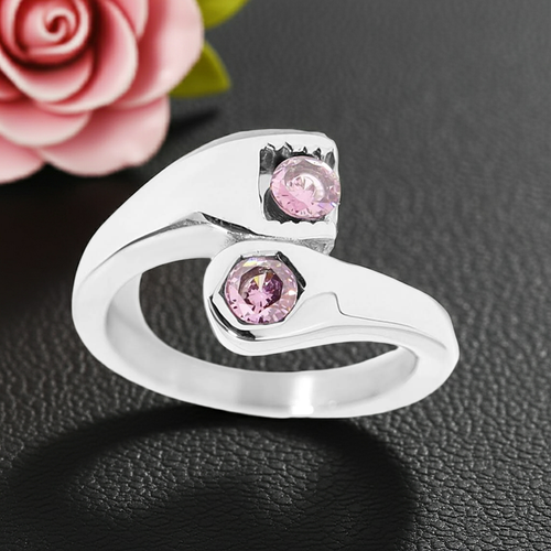 Ladies Wrench Ring October Pink CZs Stainless Steel  SR79