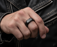 Load image into Gallery viewer, Black Skull &amp; Crossbones Spinner Ring Unisex Wedding Band Stainless Steel SR80