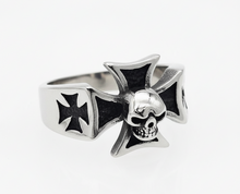 Load image into Gallery viewer, Small Iron Cross &amp; Skull Ring Unisex Biker Jewelry Stainless Steel SR81S