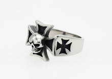 Load image into Gallery viewer, Small Iron Cross &amp; Skull Ring Unisex Biker Jewelry Stainless Steel SR81S