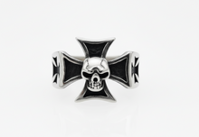 Load image into Gallery viewer, Small Iron Cross &amp; Skull Ring Unisex Biker Jewelry Stainless Steel SR81S