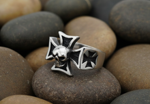 Load image into Gallery viewer, Small Iron Cross &amp; Skull Ring Unisex Biker Jewelry Stainless Steel SR81S