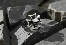 Load image into Gallery viewer, Small Iron Cross &amp; Skull Ring Unisex Biker Jewelry Stainless Steel SR81S