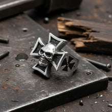 Load image into Gallery viewer, Iron Cross &amp; Skull Ring Unisex Biker Jewelry Stainless Steel SR81