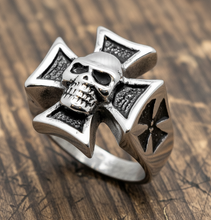 Load image into Gallery viewer, Iron Cross &amp; Skull Ring Unisex Biker Jewelry Stainless Steel SR81