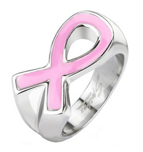 Load image into Gallery viewer, Pink Ribbon Ring Breast Cancer Awareness Ring Stainless Steel SR89