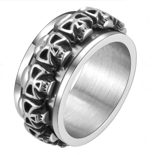 11mm Unisex Skull Wedding Band Spinner Ring Stainless Steel