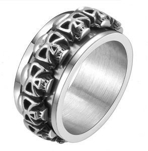 11mm Unisex Skull Wedding Band Spinner Ring Stainless Steel