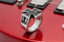 Load image into Gallery viewer, Black Iron Cross Ring Enameled Stainless Steel Biker Ring SR90