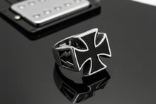 Load image into Gallery viewer, Black Iron Cross Ring Enameled Stainless Steel Biker Ring SR90