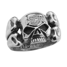 Load image into Gallery viewer, Men's Harley-Davidson® Willie G Skull &amp; Crossbones B&amp;S Logo Ring Sterling Silver HDR0308  image 2