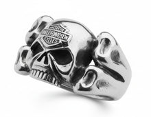 Load image into Gallery viewer, Men's Harley-Davidson® Willie G Skull &amp; Crossbones B&amp;S Logo Ring Sterling Silver HDR0308 image 3