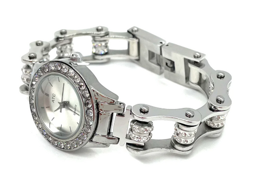 Biker Jewelry Ladies Watch 1/2 inch Wide Bike Chain Bracelet Stainless Steel