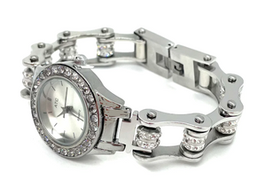 Biker Jewelry Ladies Watch 1/2 inch Wide Bike Chain Bracelet Stainless Steel