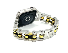 Load image into Gallery viewer, Men&#39;s Apple Watch Band Silver &amp; Gold &amp; Black Motorcycle Bike Chain Bracelet