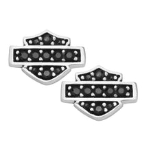 Load image into Gallery viewer, Harley-Davidson® Black Bling Bar &amp; Shield Post Earring Sterling Silver  HDE0281 image 1