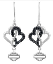 Load image into Gallery viewer, Women's Harley-Davidson® Ladies Sterling Silver Black &amp; White Heart Earrings HDE0578 image 1