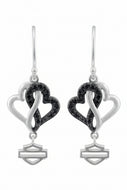 Women's Harley-Davidson® Ladies Sterling Silver Black & White Heart Earrings HDE0578 image 1