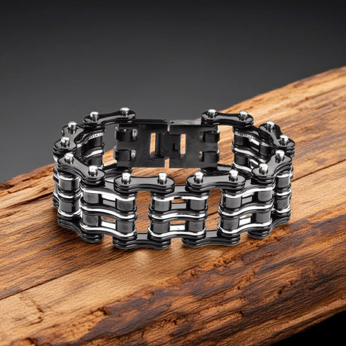 Men's Primary Motorcycle Bike Chain Bracelet Black Stainless Steel, Heavy Metal Jewelry SB177