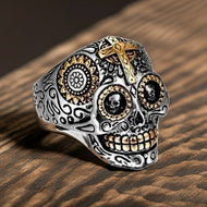Wild Skull Ring Unisex Gearhead Ring Gold-Plated Stainless Steel SR117