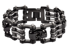 Load image into Gallery viewer, Heavy Metal Jewelry Men&#39;s Primary Motorcycle Bike Chain Skull Bracelet Black/Silver  Stainless Steel