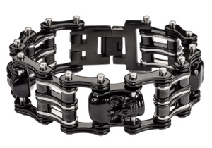 Heavy Metal Jewelry Men's Primary Motorcycle Bike Chain Skull Bracelet Black/Silver  Stainless Steel