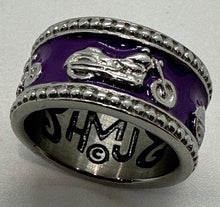 Load image into Gallery viewer, Biker Jewelry Ladies Purple Motorcycle Wedding Band Ring Stainless Steel