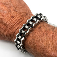 Load image into Gallery viewer, *NEW* 16mm Silver &amp; Black "APEX" Bike Chain Bracelet Men's Biker Stainless Steel SB245
