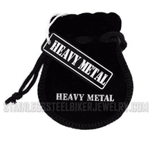 Load image into Gallery viewer, Heavy Metal Jewelry Unisex Gunmetal Wired Biker Bracelet Stainless Steel Green Eyed Skulls