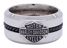 Men's Biker Wedding Band Harley-Davidson ® Mod Jewelry® Stainless Steel Black Cable Ring