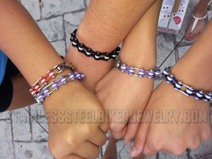 Heavy Metal Jewelry Ladies Motorcycle Bike Chain Stainless Steel Bracelet  Silver & Candy Purple