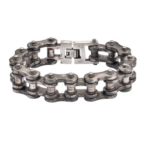 Heavy Metal Jewelry Men's Motorcycle Bike Chain Bracelet Stainless Steel Distressed Antique Finish