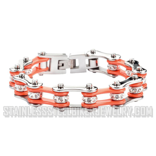 Heavy Metal Jewelry Ladies Motorcycle Bike Chain Stainless Steel Bracelet Silver Hot Orange