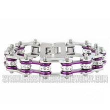 Load image into Gallery viewer, Heavy Metal Jewelry Ladies Motorcycle Bike Chain Stainless Steel Bracelet  Silver &amp; Candy Purple