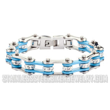 Load image into Gallery viewer, Heavy Metal Jewelry Ladies Motorcycle Bike Chain Stainless Steel Bracelet Silver and Turquoise