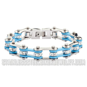 Heavy Metal Jewelry Ladies Motorcycle Bike Chain Stainless Steel Bracelet Silver and Turquoise