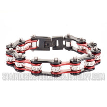 Load image into Gallery viewer, Heavy Metal Jewelry Ladies Motorcycle Bike Chain Stainless Steel Bracelet Black &amp; Candy Red