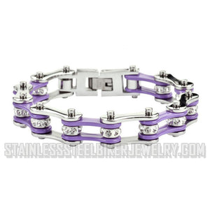Heavy Metal Jewelry Ladies Motorcycle Chain Stainless Steel Bracelet Silver & Vintage Purple