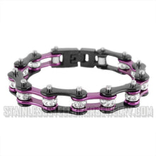 Load image into Gallery viewer, Heavy Metal Jewelry Ladies Motorcycle Bike Chain Stainless Steel Bracelet Black &amp; Purple