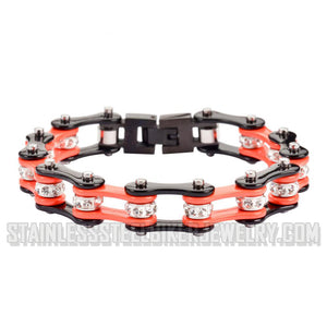 Heavy Metal Jewelry Ladies Motorcycle Bike Chain Stainless Steel Bracelet Black & Orange