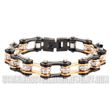 Load image into Gallery viewer, Heavy Metal Jewelry Ladies Motorcycle Bike Chain Stainless Steel Bracelet Black &amp; Gold